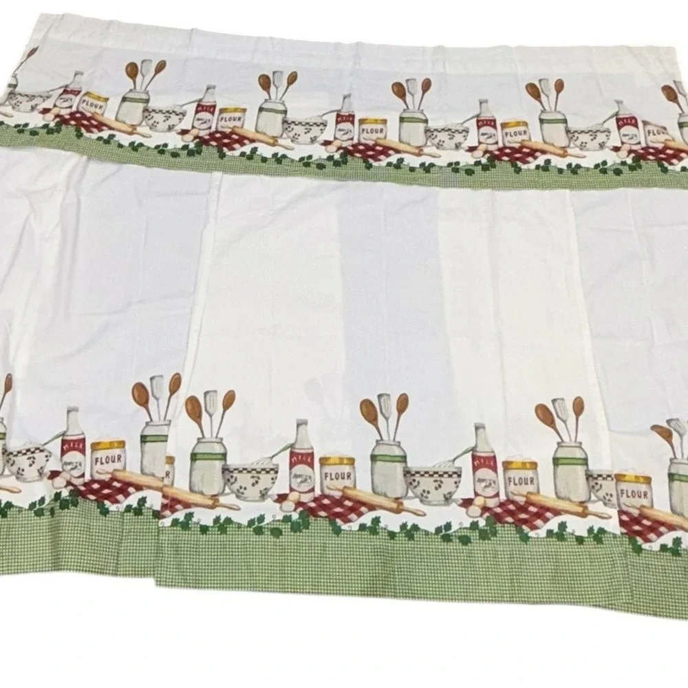 Vtg Better Homes Kitchen Curtains Panels & Valance Country Baking Gingham Cotton